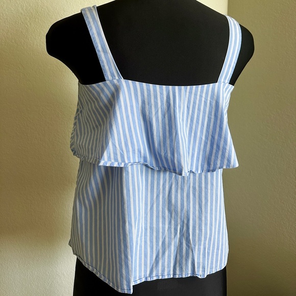 Blue and white striped peplum tank- size small - Picture 2 of 4
